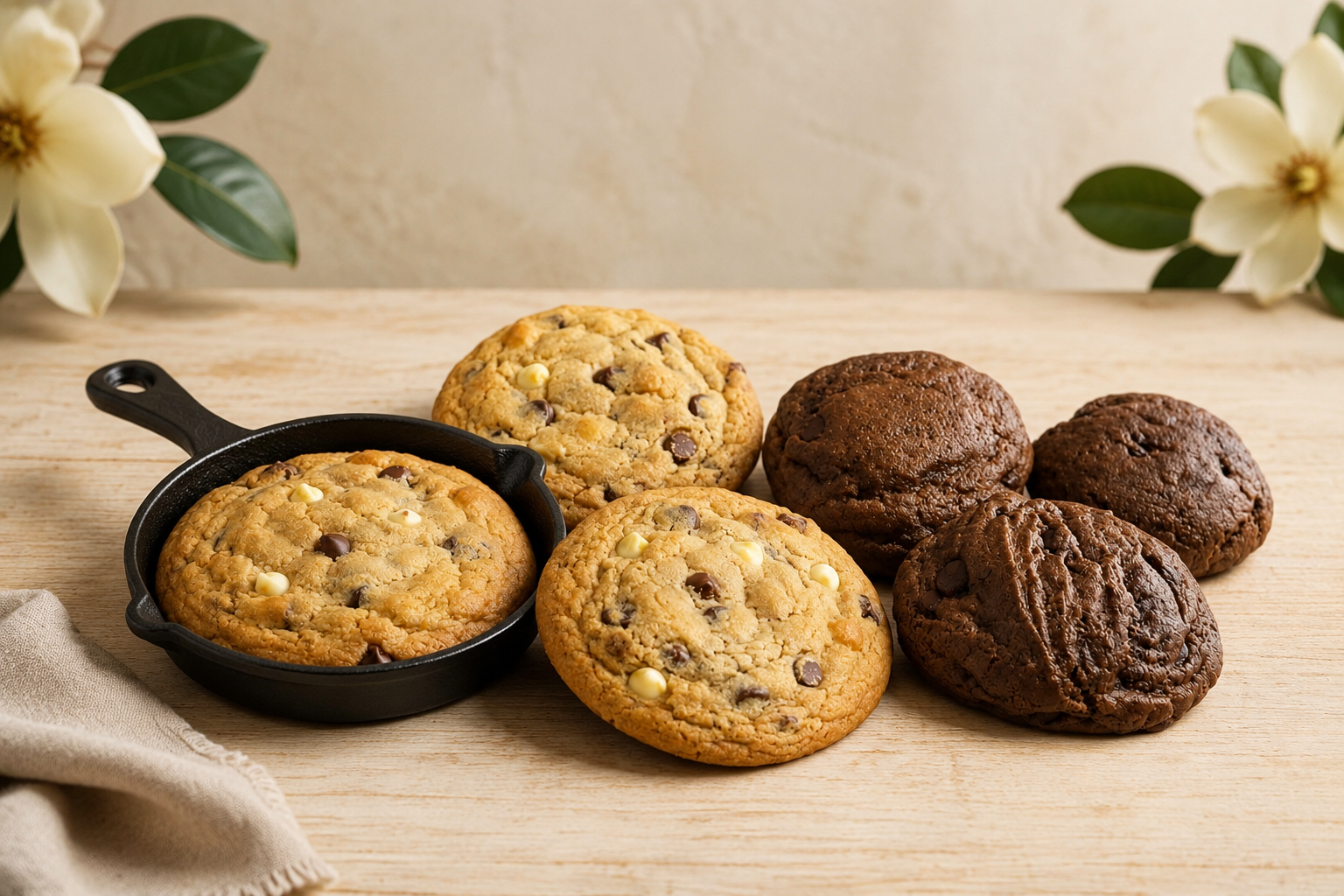Bread Barn Triple Chip and Double Chocolate bakery cookies in a Magnolia-inspired farmhouse setting